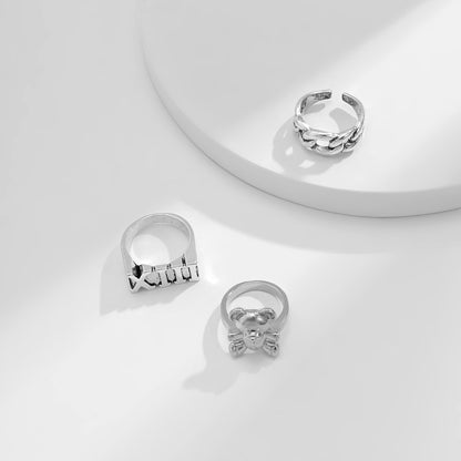 Jewelry Creative Bear Metal Geometric Ring Set Retro Roman Numerals Simple Hand Jewelry for Men