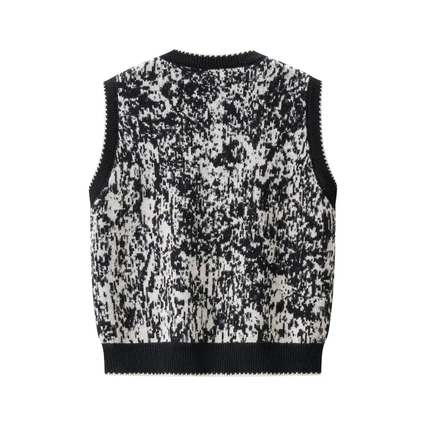 Fel Island zwart-wit gebreid mowloze vest met contrasterende kleuren