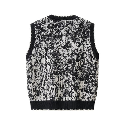 Fel Island zwart-wit gebreid mowloze vest met contrasterende kleuren