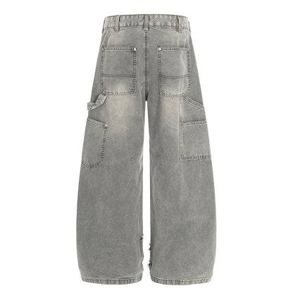 Washed gebogen cargo jeans unisex