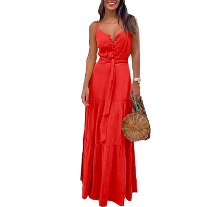 Button V-neck sleeveless camisole women's summer dress