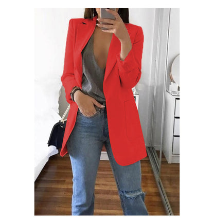 European and American fashion collar slim fit cardigan temperament suit jacket for women