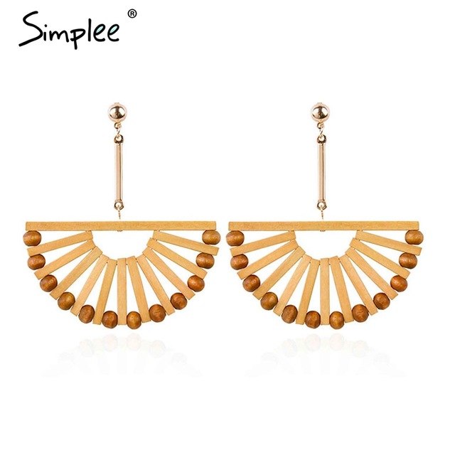Simplee Boho wood semicircle drop earrings female Vintage handmade women earrings Fashion ethnic ladies accessories jewelry
