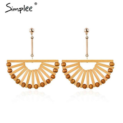 Simplee Boho wood semicircle drop earrings female Vintage handmade women earrings Fashion ethnic ladies accessories jewelry