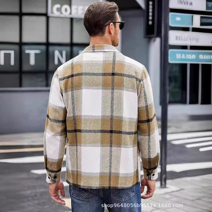 High-end Warm Plaid Men's Thickened Shirt Jacket for Autumn and Winter
