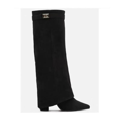 Metal Buckle Medium Long Boots Plus Size Thick Heel Pants Boots Women's Boots