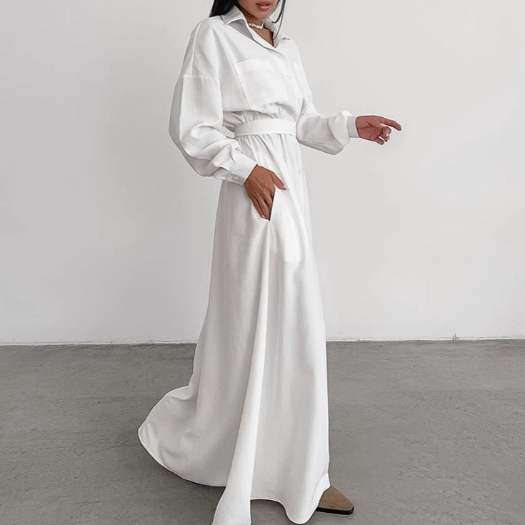 Elegante Franse overhemdjurk met knopen en ceintuur