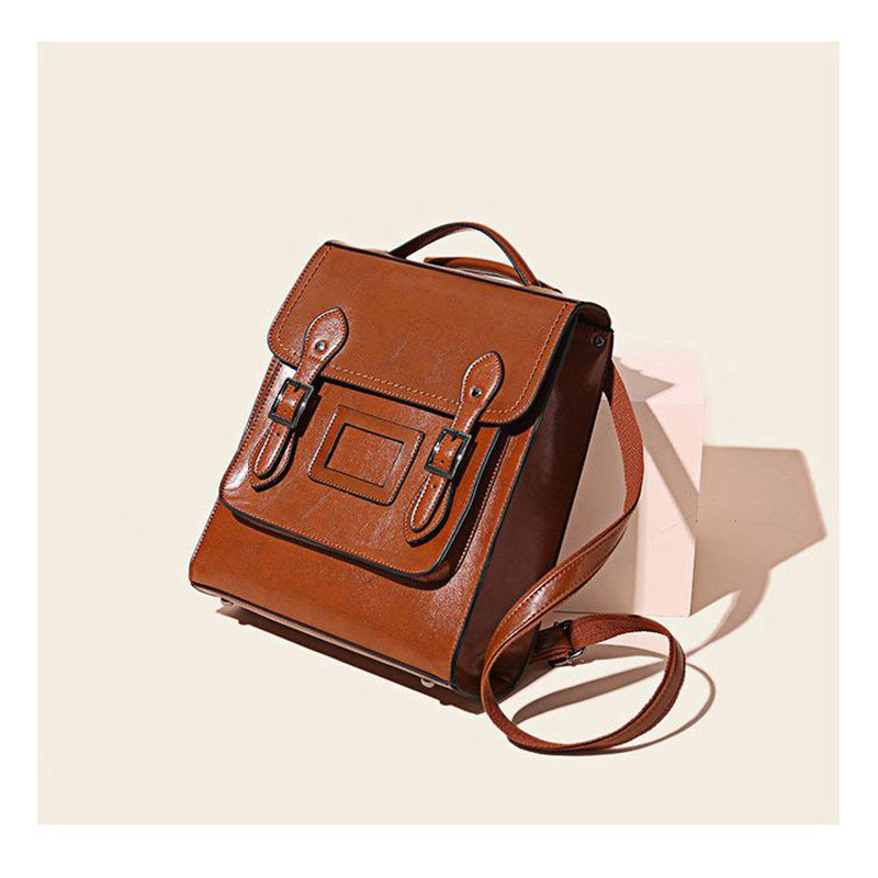 Fashion Leather Women Backpack Casual Oil Wax Cowhide Retro Schoolbag