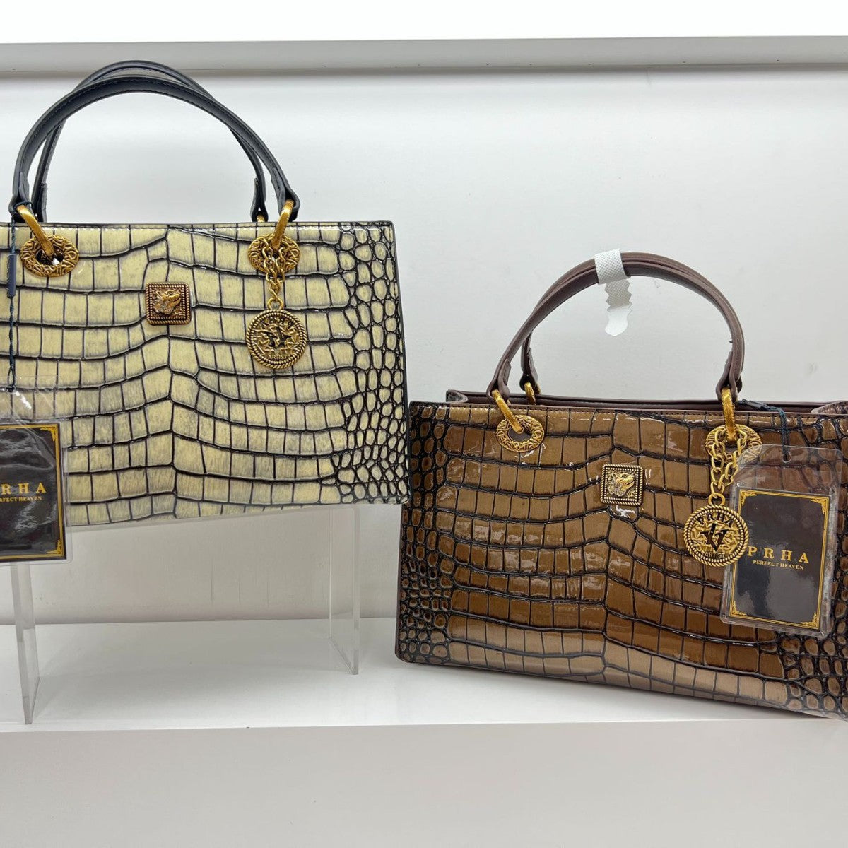 Leren vierkante handtas met crocoprint