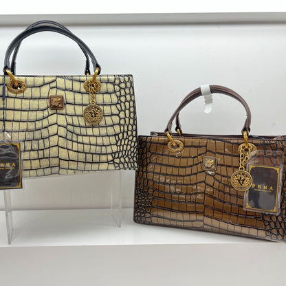 Leren vierkante handtas met crocoprint