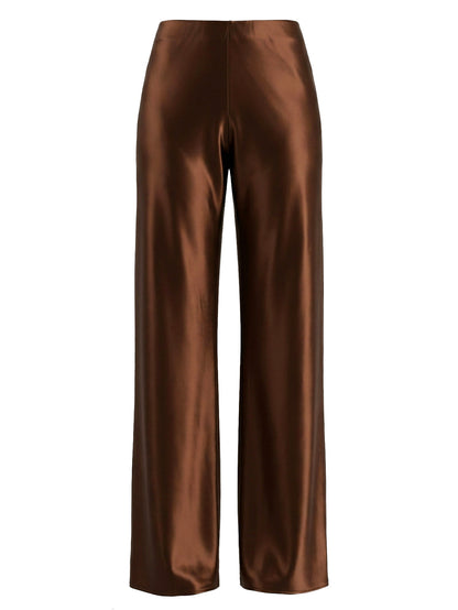 Women's High-Waisted Satin Wide Leg Long Pants with Elastic Waist