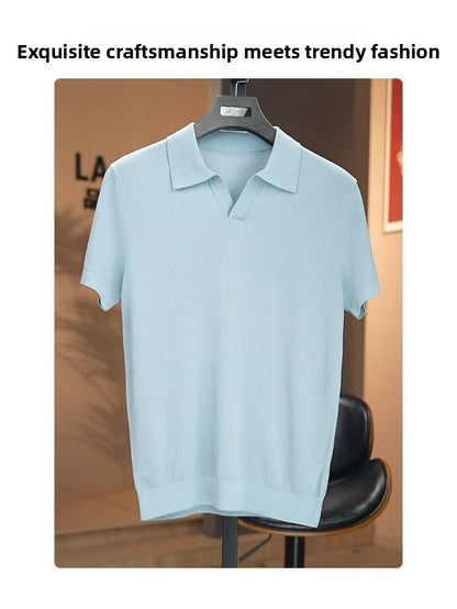 Men's Vintage Mulberry Silk Blend Draped Seagull Collar Polo Shirt