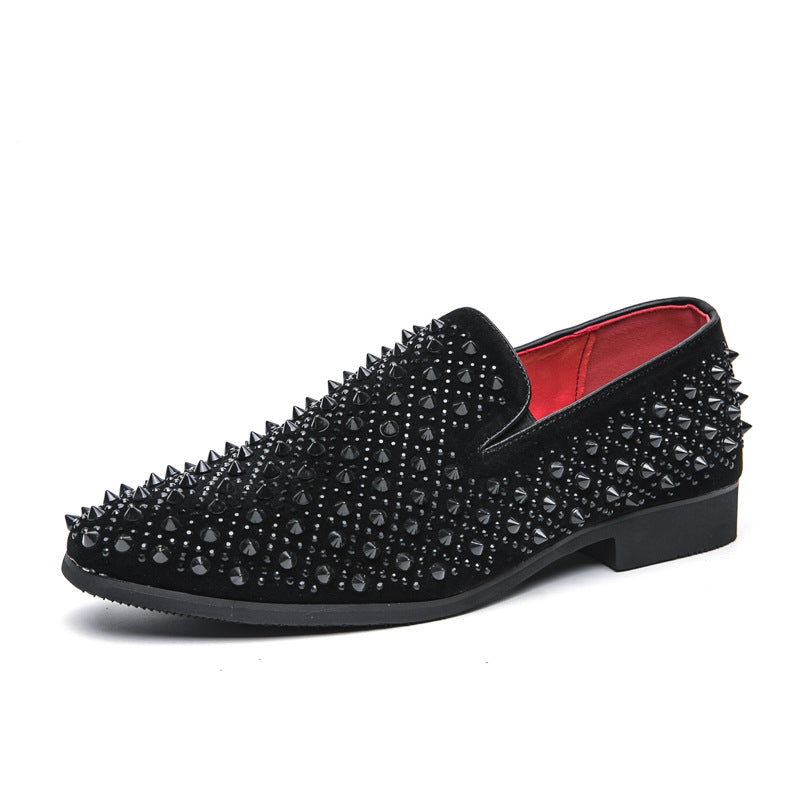 Mens Pointed Toe Leather Shoes with Rhinestone