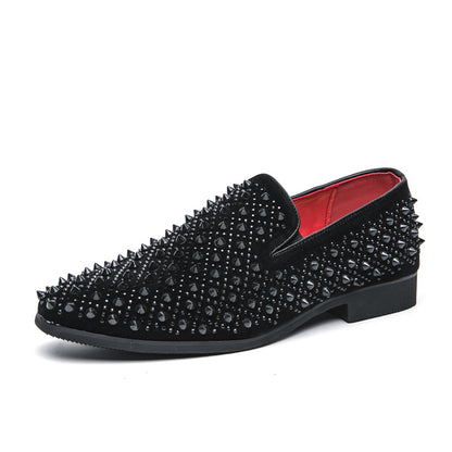 Mens Pointed Toe Leather Shoes with Rhinestone