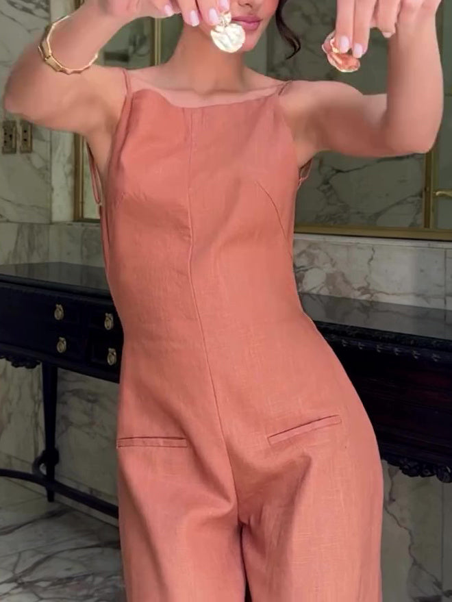 Bruine halterrug jumpsuit