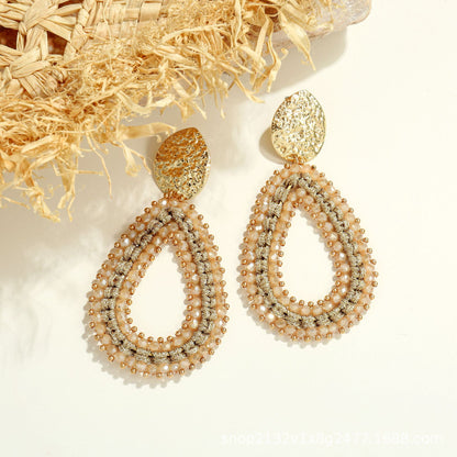 Geometric Oval Crystal Drop Earrings