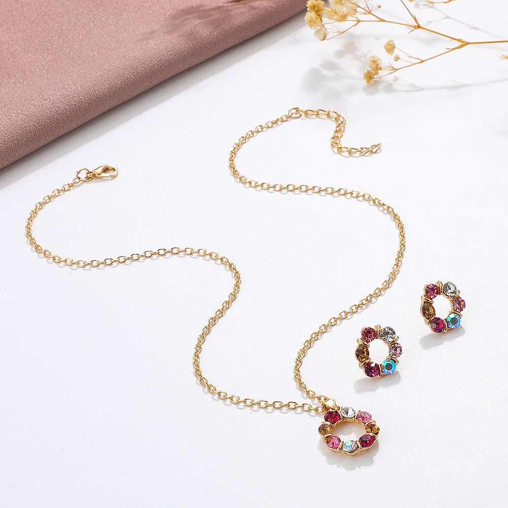 Gemstone Rhinestone Necklace and Earrings