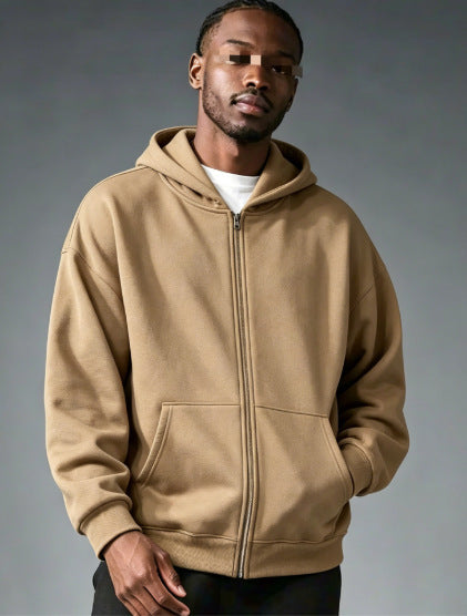 Men Women Solid Color Zipper Hooded Sweatshirt