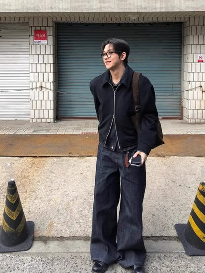 Heavyweight Raw Denim Jeans with Concealed Button Design