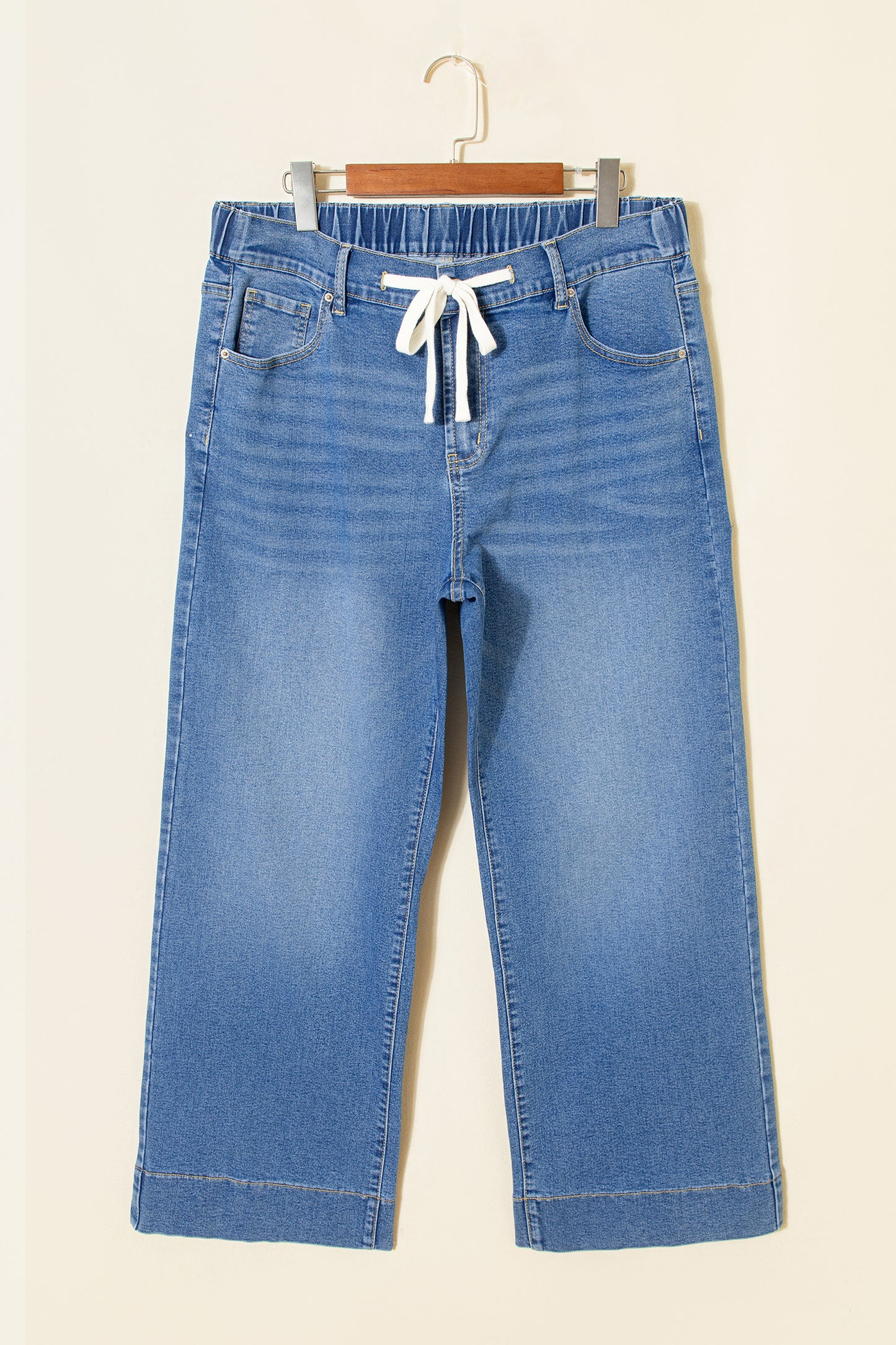 Jeans met acid wash-effect en vetersluiting plus size