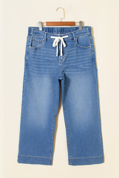 Jeans met acid wash-effect en vetersluiting plus size