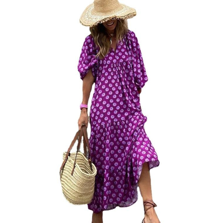 Geometric Collage Puff Sleeve Dress