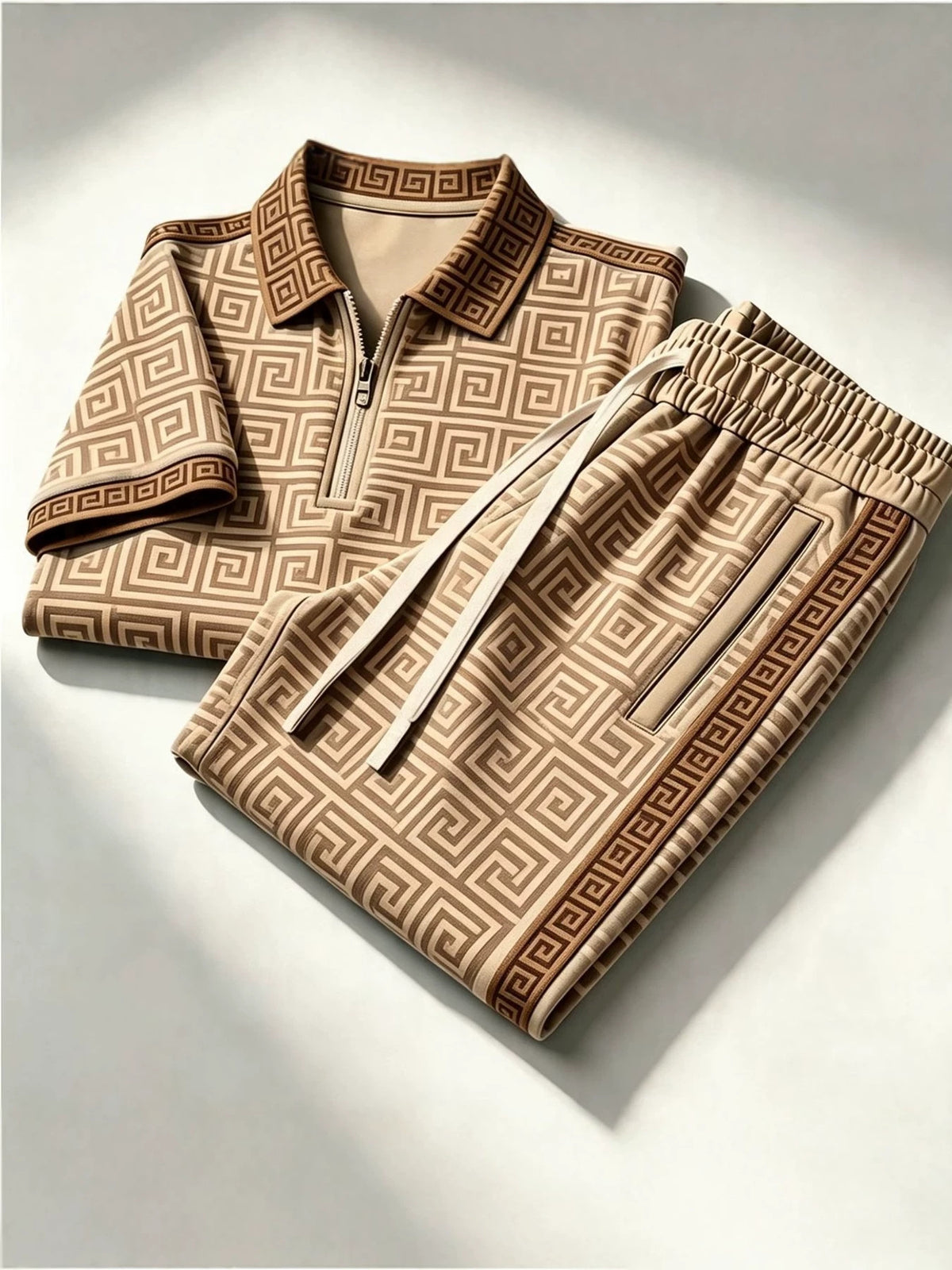 Men's Zip-Up Polo Shirt and Pants Set