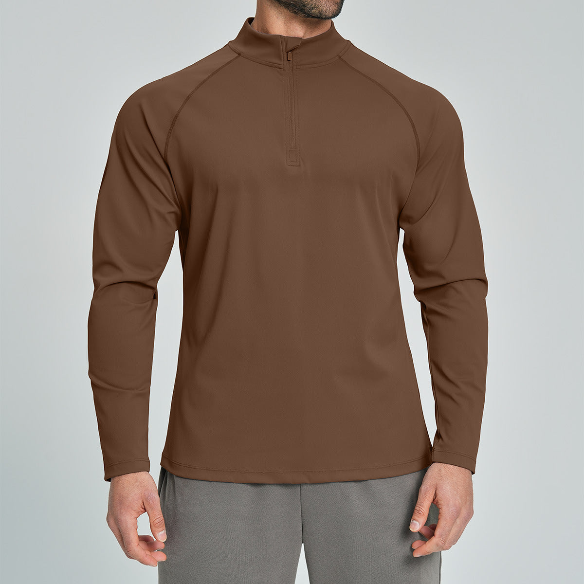 Men's Breathable Half-Zip Long-Sleeve Nylon Top for Fitness and Hiking