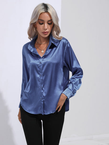 Womens Long Sleeve Satin Shirt