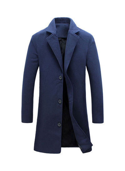 Men Slim Fit Cotton Blend Mid-Length Lapel Coat