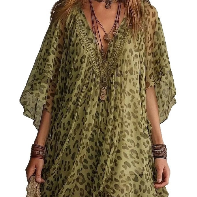 Womens V-Neck Chiffon Dress
