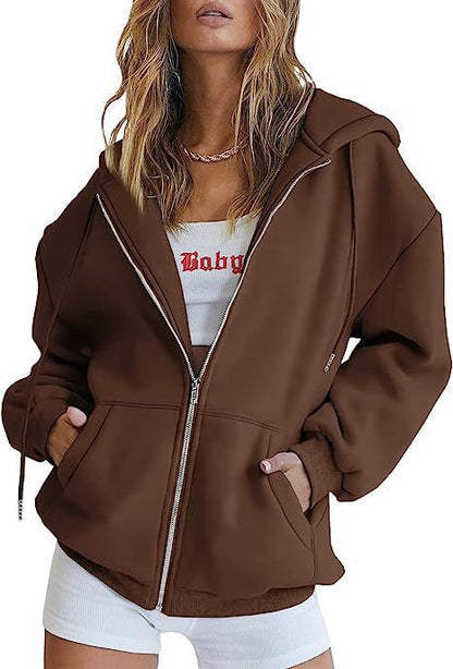 Long-sleeved hooded sweater-style women's coat