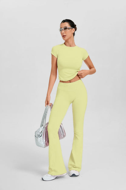 Women's Short Sleeve Flared Leg 2-Piece Yoga Set