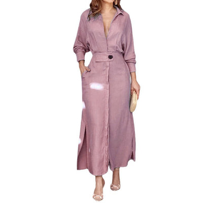 Elegant Tie-Waist Long Sleeve Dress