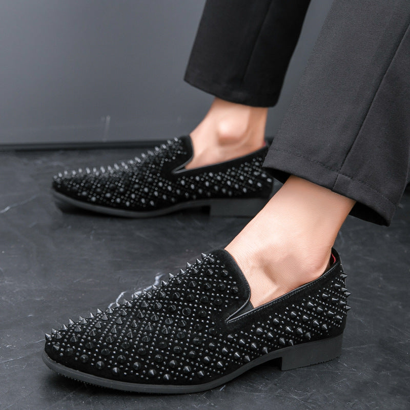 Mens Pointed Toe Leather Shoes with Rhinestone