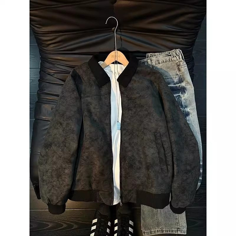 Mens PU Leather Tie-Dye Jacket