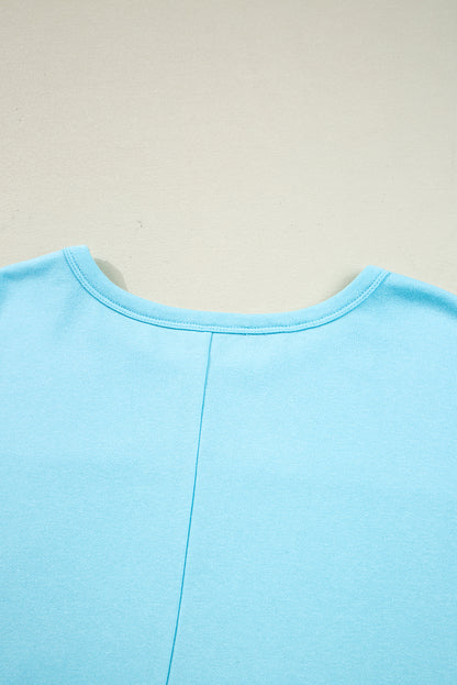 Aruba blauwe effen pullover top  en shorts met onafgewerkte zoom plus size