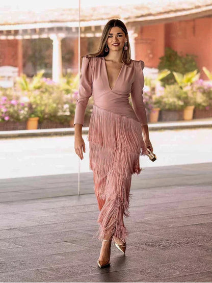 Deep V Tassel Slim Fit Dress