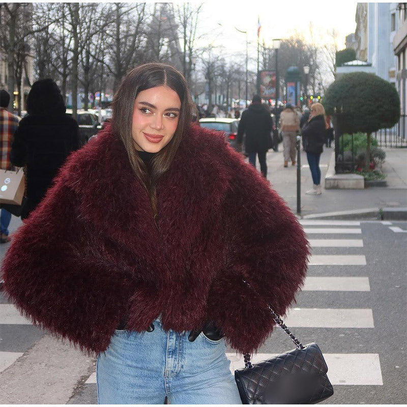 Women's short teddy fur coat