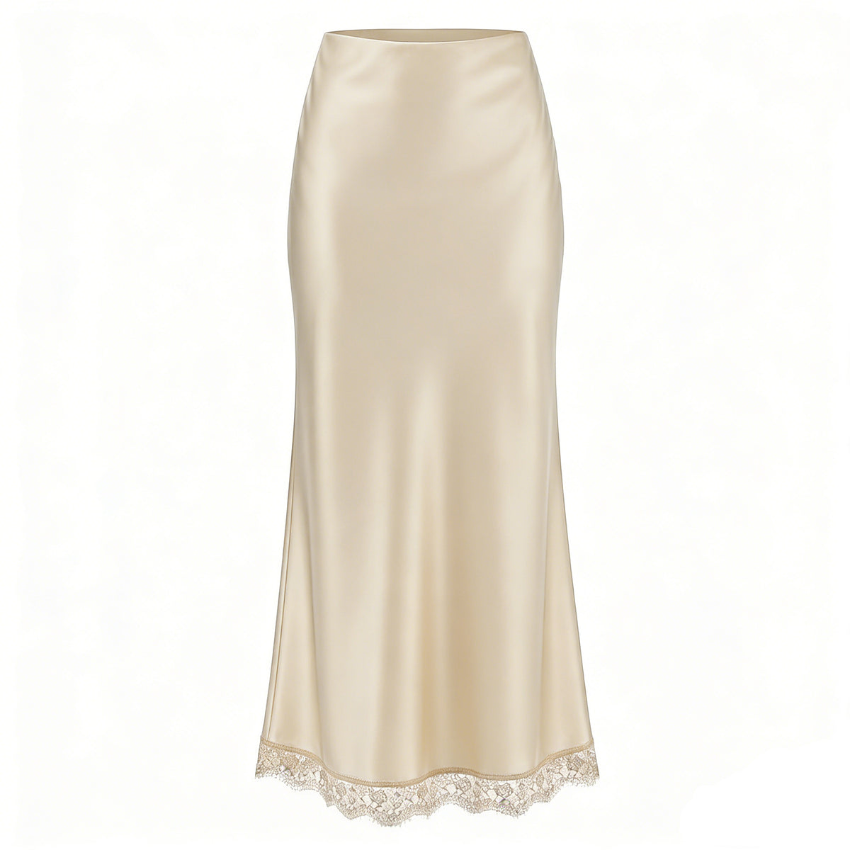 Women's High-Waisted Lace Satin A-Line Maxi Midi Skirt