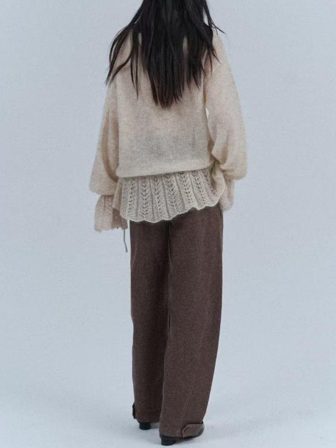 Oversized Mohair Wool Blend Cardigan Sweater with Pearl Buttons
