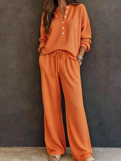 Women's Solid Color Knit Rib Top Straight Pants Set