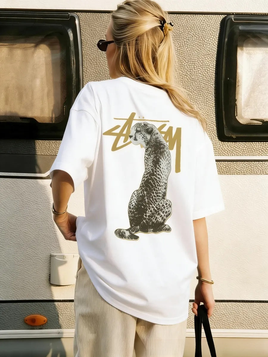 Pure Cotton Leopard Print Street Style T-Shirt