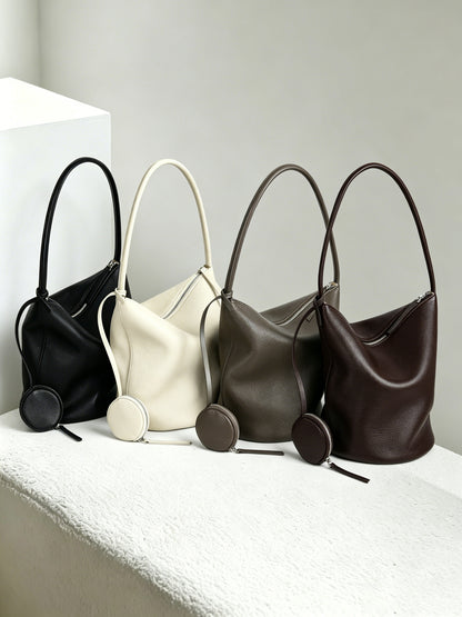 Genuine Leather Large Capacity Bucket Bag Tote Handbag