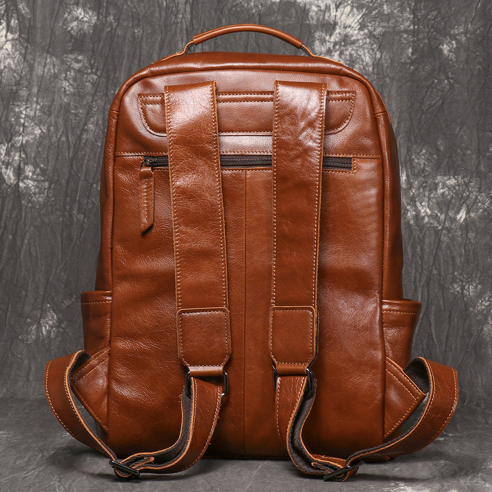 Retro genuine cowhide double-shoulder computer backpack