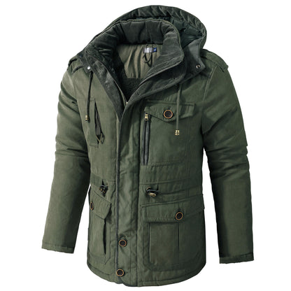 Men's Lambswool Blend Hooded Vest Thickened Multi-Pocket Sleeveless Jacket