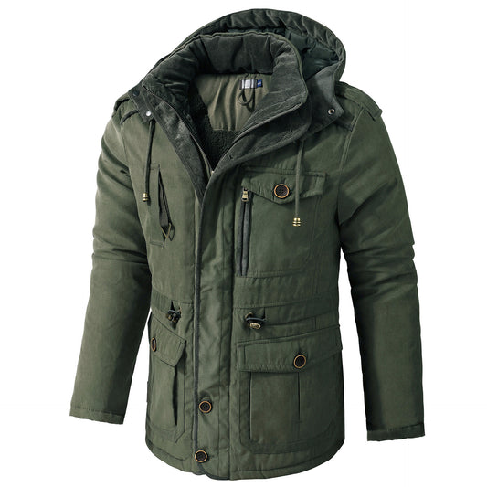 Men's Lambswool Blend Hooded Vest Thickened Multi-Pocket Sleeveless Jacket