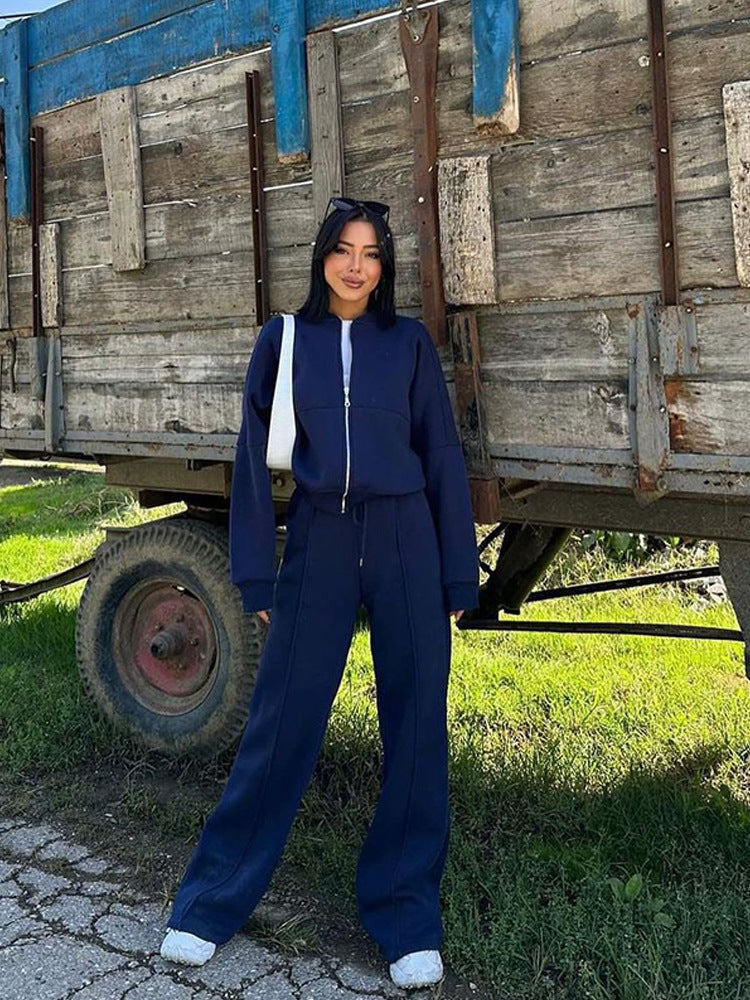 Women's casual long-sleeved coat and long pants set