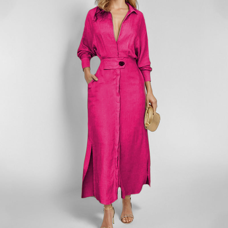 Elegant Tie-Waist Long Sleeve Dress