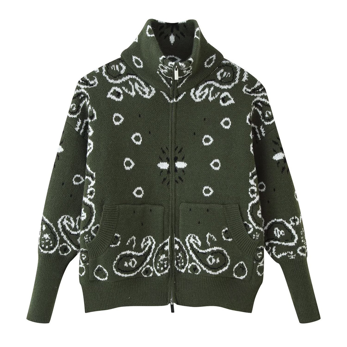 Loose Tricolor Zipper Long Sleeve Cardigan Sweater Jacket